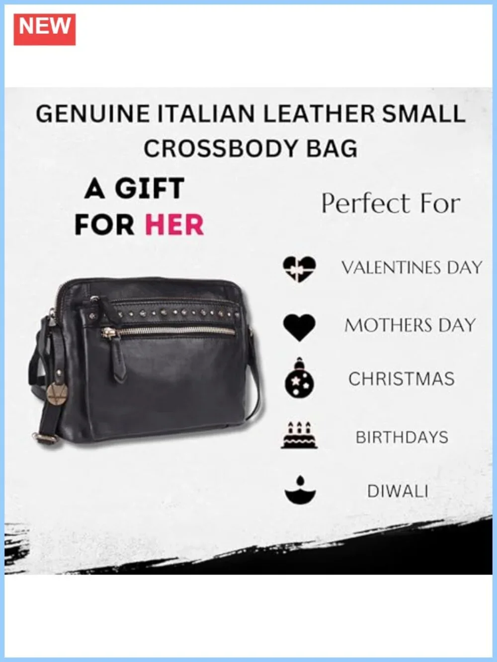 Genuine Italian Leather Boho Studded Shoulder Sling Bag, Stylish & Durable